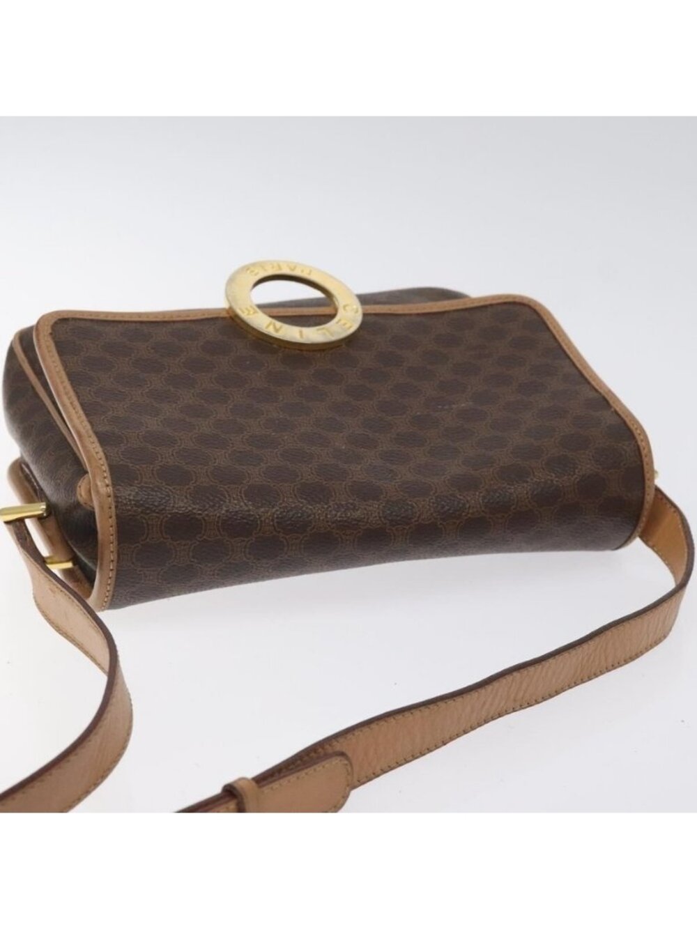 Authentic CELINE Macadam Canvas Shoulder Bag PVC Leather Brown Gold - Picture 13 of 16